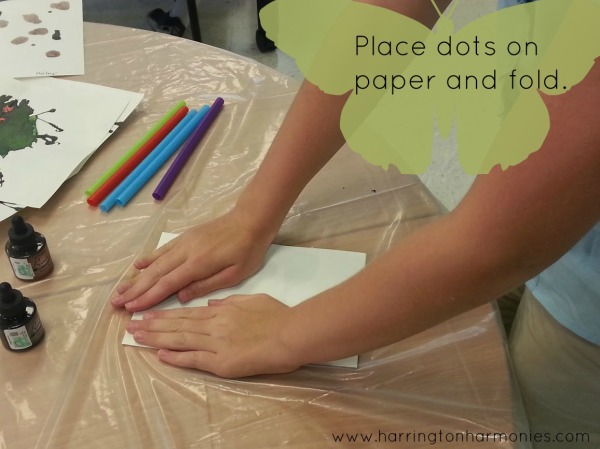 Fold Paper after placing droplets of ink. Inkblot Art Lesson | Harrington Harmoneis