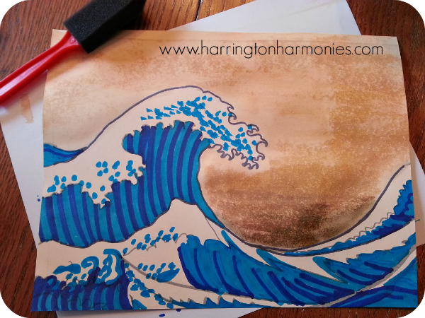 Make waves with Hokusai lesson- add water color background | Harrington Harmonies