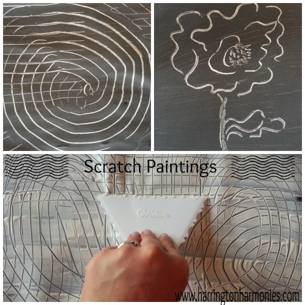 Black and white end of year srt party- scratch painting. | Harrington Harmonies