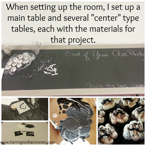 I set  the main table up that the children could write on with chalk! and made black and white cup cakes. 