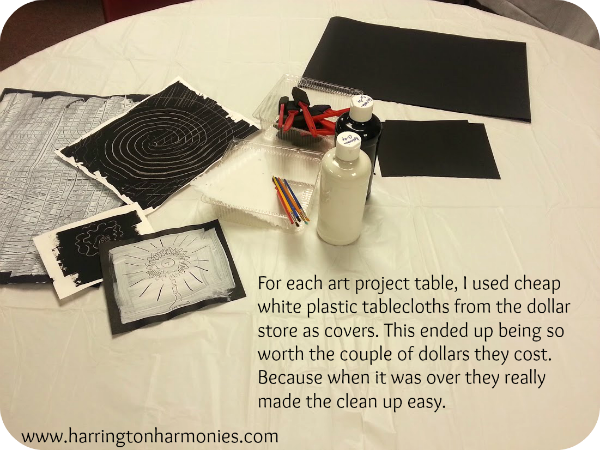 Putting art supplies on each table for children to explore several projects in one class. 