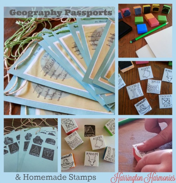 Passports and Homemade Geography Stamps for Kids