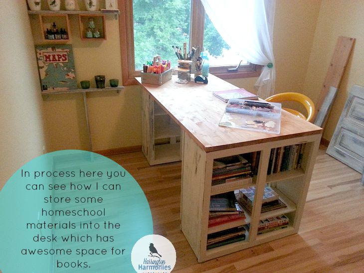 craft desk doubles as book shelf